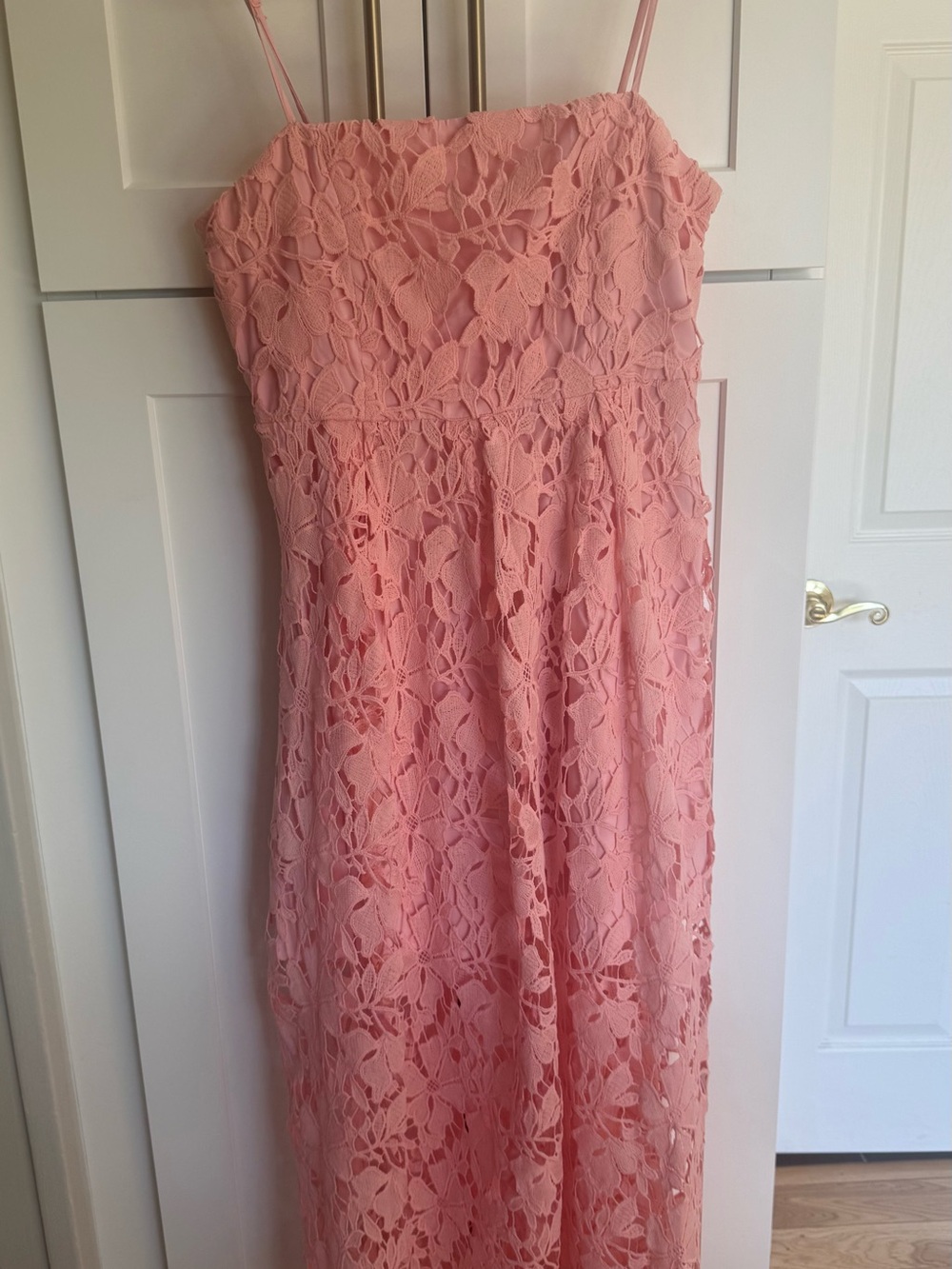 NSR Pink Lace Maxi Dress with Spaghetti Straps